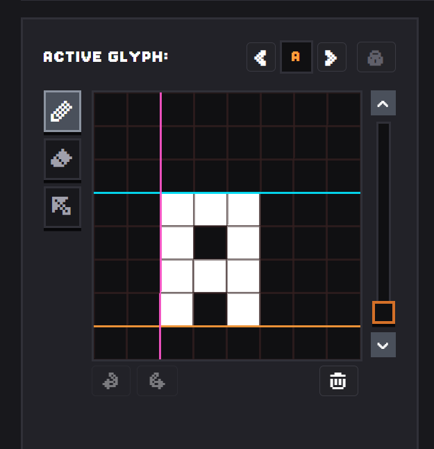 Glyph Editor close-up with drawing tools and active glyph navigation